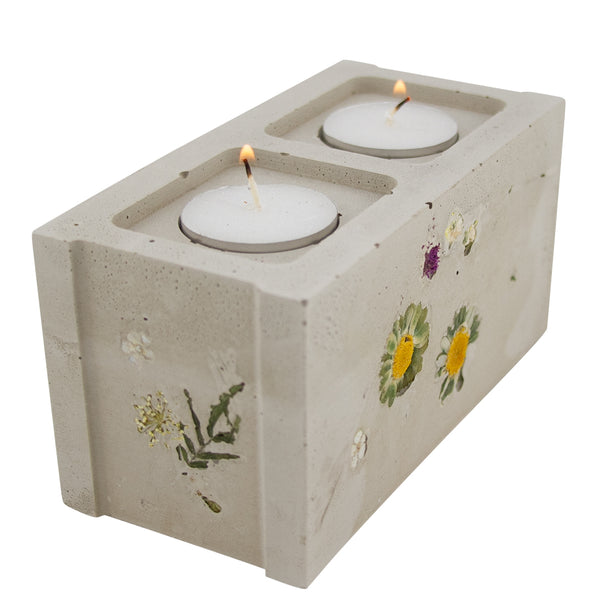 Pressed Flower Mini Cinderblock Candle Holder