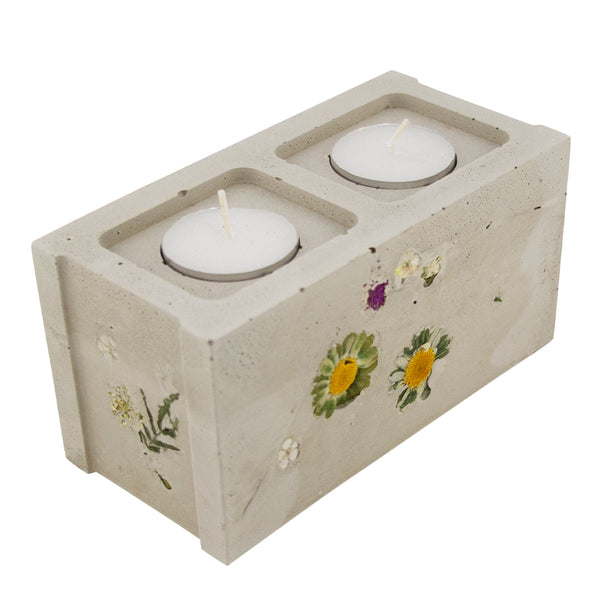 Pressed Flower Mini Cinderblock Candle Holder