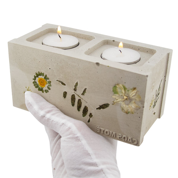 Pressed Flower Mini Cinderblock Candle Holder